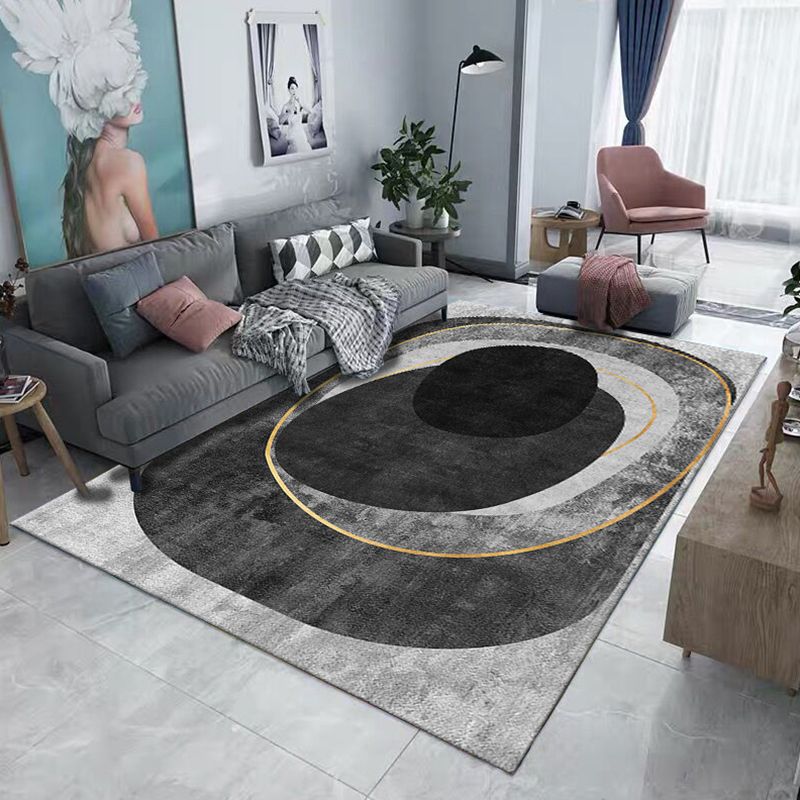 Grey Tone Modern Area Rug Polyester Geometric Splicing Print Rug Non-Slip Backing Indoor Rug for Living Room