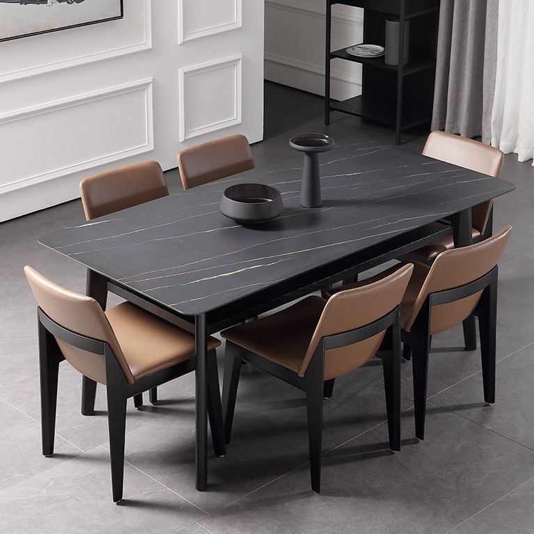 Modern Sintered Stone Top Dining Set Rectangle 1/2/5/7 Pieces Wooden Dining Room Table Set