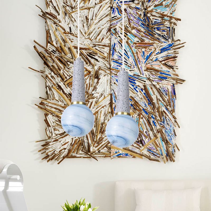 Ball Coffee Shop Hanging Blue Blue Planet Glass 1 tête Pendante moderniste avec dessus en marbre