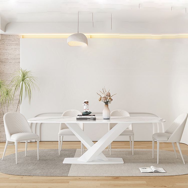 Modern Pedestal Dining Table Rectangle Stone Dining Table for Dining Room