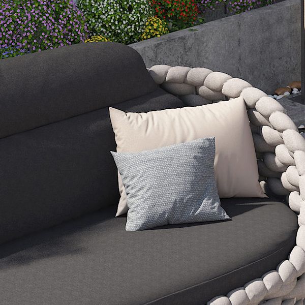 Tropical Patio Sofa Wicker/Rattan Gray Fabric Cushion UV Resistant Outdoor Patio Sofa
