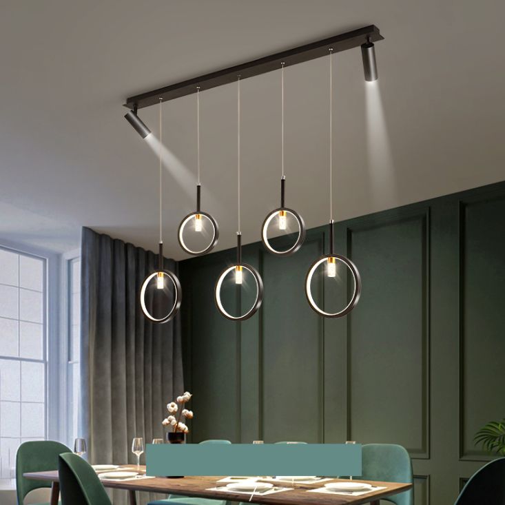 Luce a sospensione moderna creativa dell'isola lineare in ferro annessato Luce a soffitto a LED con ombra acrilica