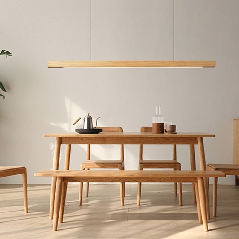 Modern Wood Island Lamp Linear 1-Light Restaurant LED Pendant Light with Acrylic Shade