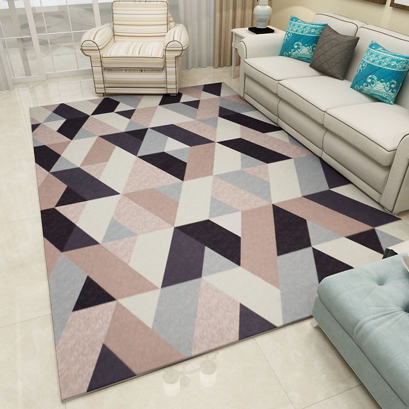 Black Modern Rug Polyester Geometry Print Rug Washable Rug for Home Decor