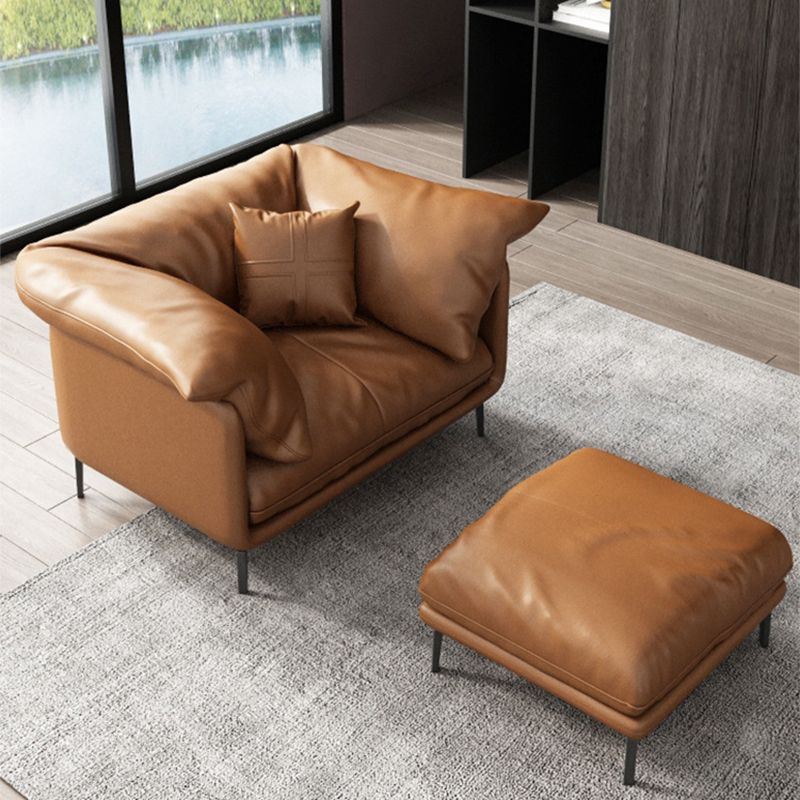 Pillow Top Arm Sofa Faux Leather Down Fill Cushions Sofa in Orange