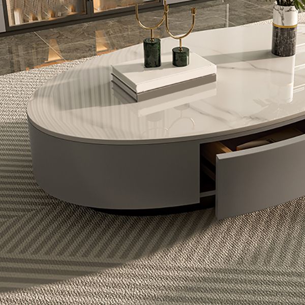 Glam Oval Slate Top Coffee Table 13.77" Tall Cocktail Table with Storage