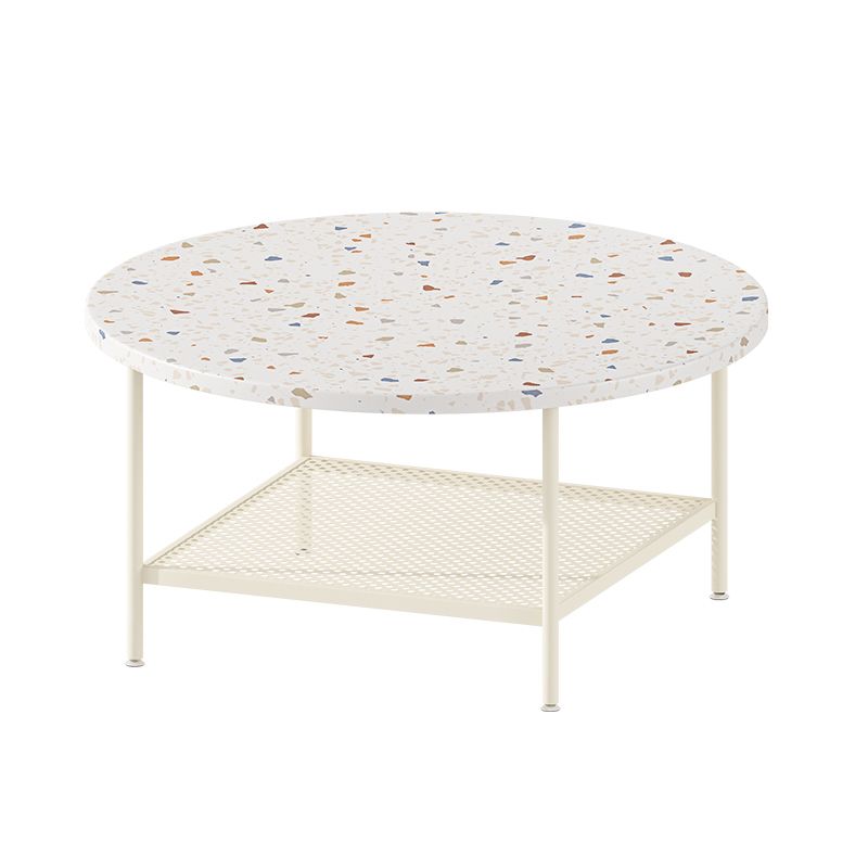 17"H Contemporary Coffee Table White Coffee Cocktail Table with Storage