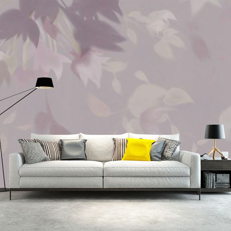 Ilustración Mural de Pared no Tejido en Violado Arte Mural sin Pegado con Diseño Floral Estilo Moderno, Hecho a Medida
