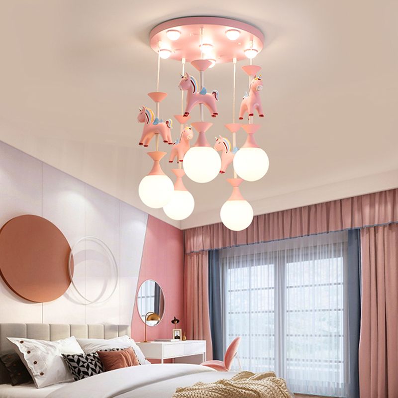 Multi Light Spherical Hanging Pendant Modern Macaron Style Glass Hanging Lighting