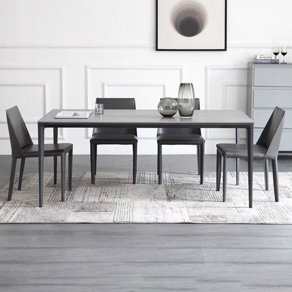 Standard Sintered Stone Top Dining Set with 4 Black Metallic Legs for Dining Furniture