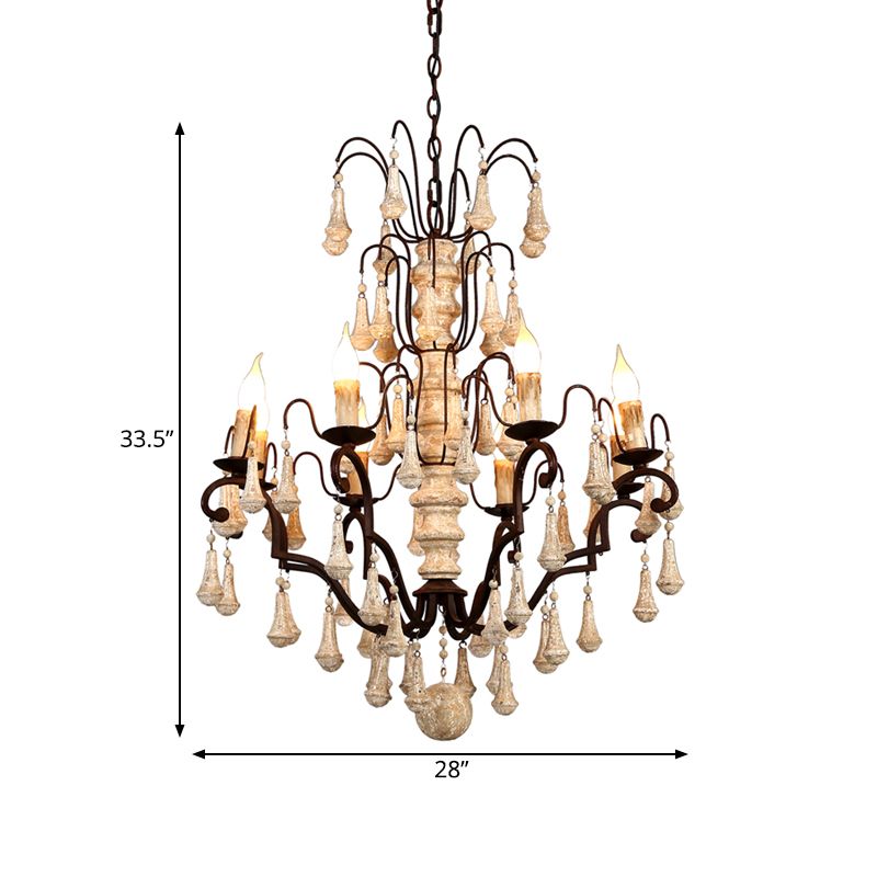 Lustre de pendentif à plusieurs niveaux ivoire traditionnel en bois 8 têtes salon suspendu plafonnier plafond