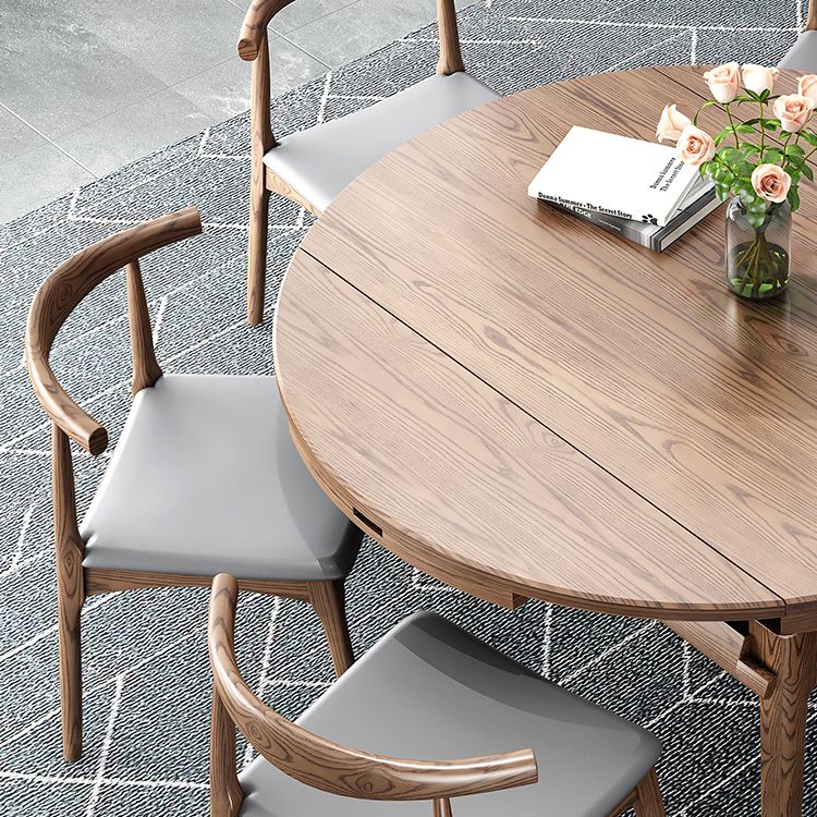 Modern Brown Dining Table Round Solid Wood Dining Table with 4 Legs for Home