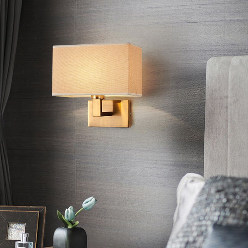 Metal Modern Wall Sconce Rectangle Shape Wall Light with Fabric Shade for Bedroom