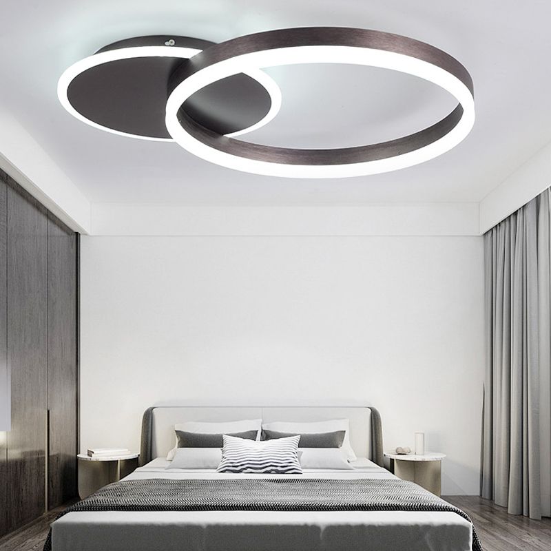 Lámpara de techo LED con forma de anillo, montaje empotrado de 2 luces de aluminio moderno para dormitorio