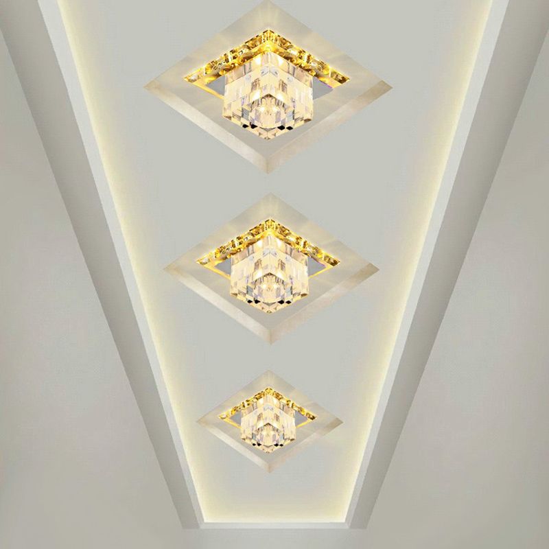 Cube Shape Crystal Flush Ceiling Light Contemporary Clear LED Flush Mount Lighting Fixture