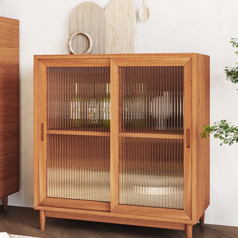 Modern Style Dining Server Pine Solid Wood Server with Glass Doors
