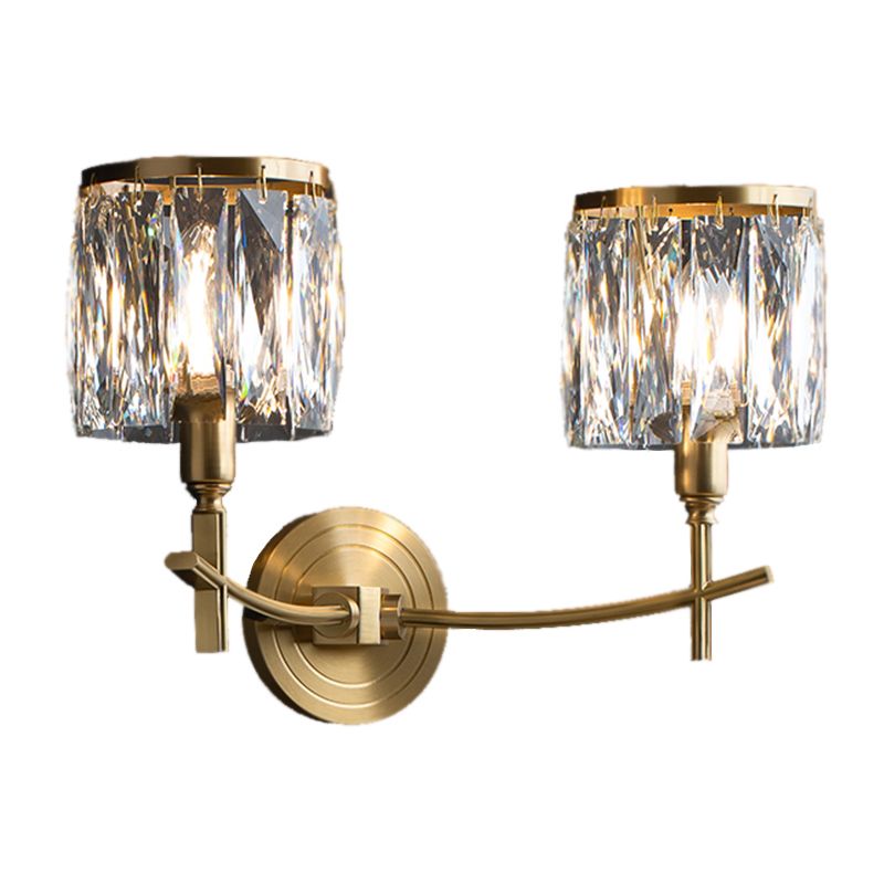 Multi -Lichter Wandleuchten moderner Stil Halbzylinderform Kristallwandhalterung in Messing