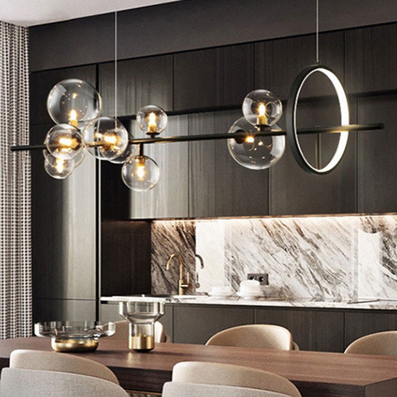 Black Island Lights Modern Multi-Head Restaurant Hanging Lampen met Globe Glass Shade
