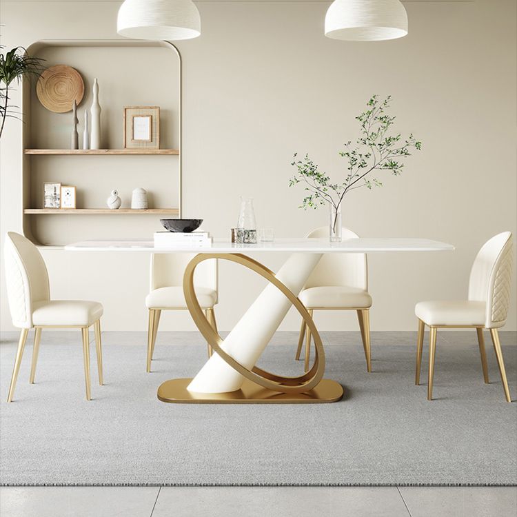 Modern Stone Furniture Set 1/4/5/7 Pcs Standard Height Dining Room Table Set in White