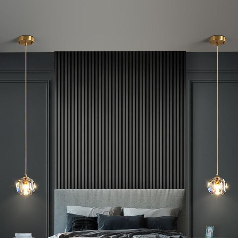 Luce a sospensione in oro cristallino in moderno stile in ferro battuto in ferro battuto lampada appesa per camera da letto