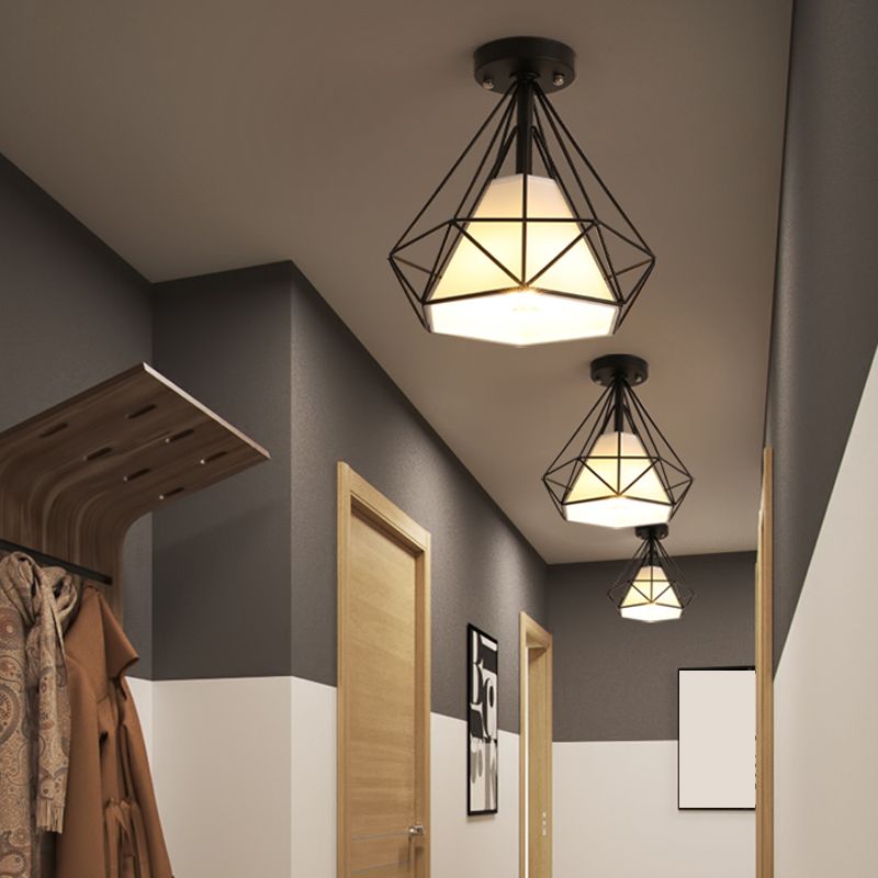 Industrial Flush Light Fixtures Diamond Metal 1 Light Flush Mount Lamps