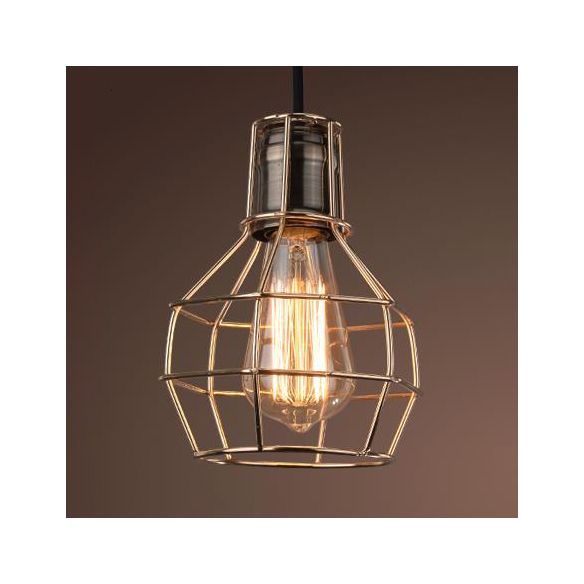 Brass Finish Globe Pendant Lighting Fixture Industrial Metal 1 Bulb Kitchen Hanging Lamp with Wire Frame