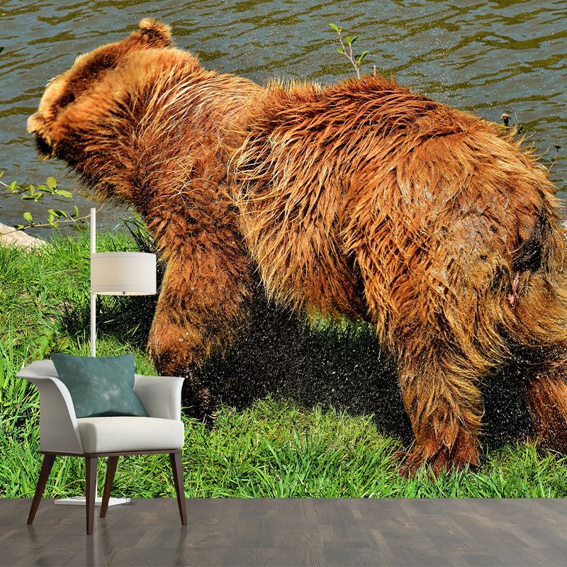 Brown Bear Wall Covering for Living Room Decor, Water Resistant, Customized Size Available