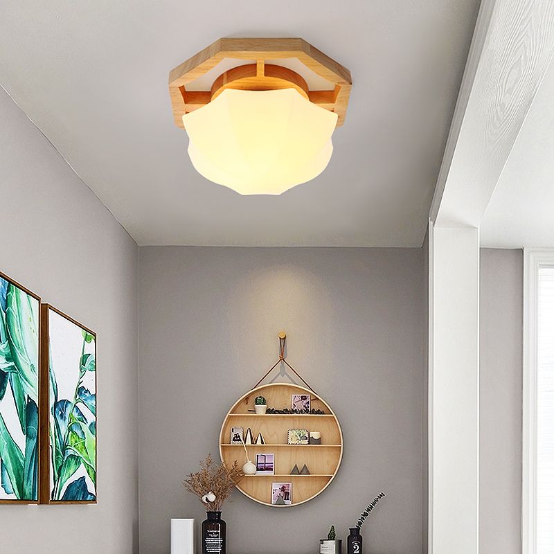 Plafonnier à abat-jour en verre, luminaire de plafond pour allée en bois de Style nordique