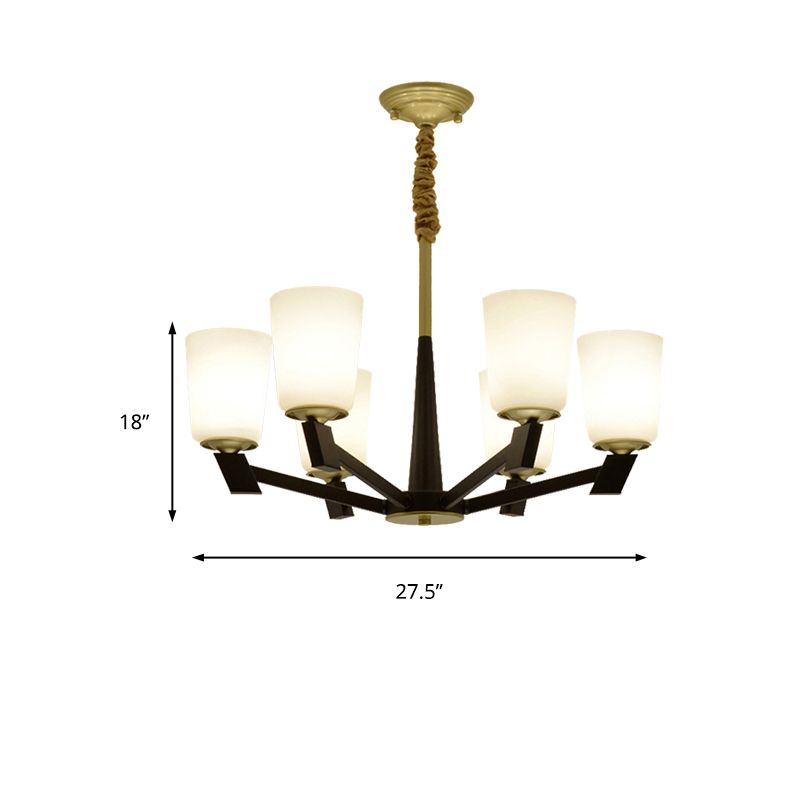 Cone Frosted Glass Light Chandelier Traditional 6/8/12 Lights Living Room Pendant Lighting in Black