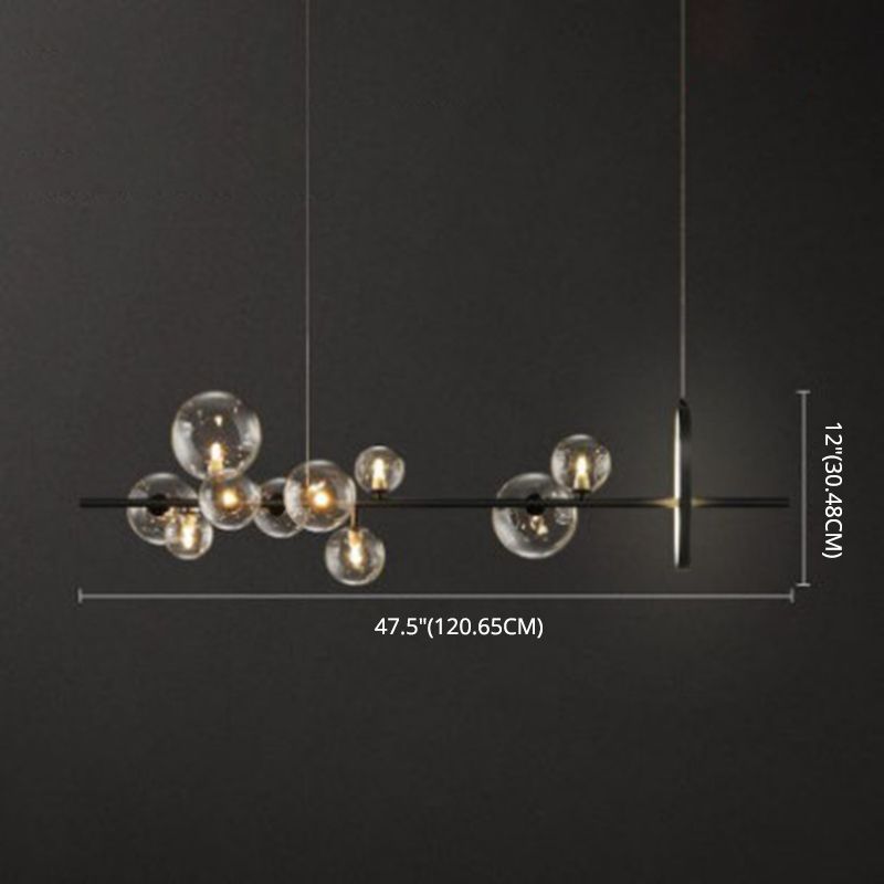 Modern Minimalism Black Linear Island Pendant Lighting Sphere Glass Island Ceiling Light for Living Room