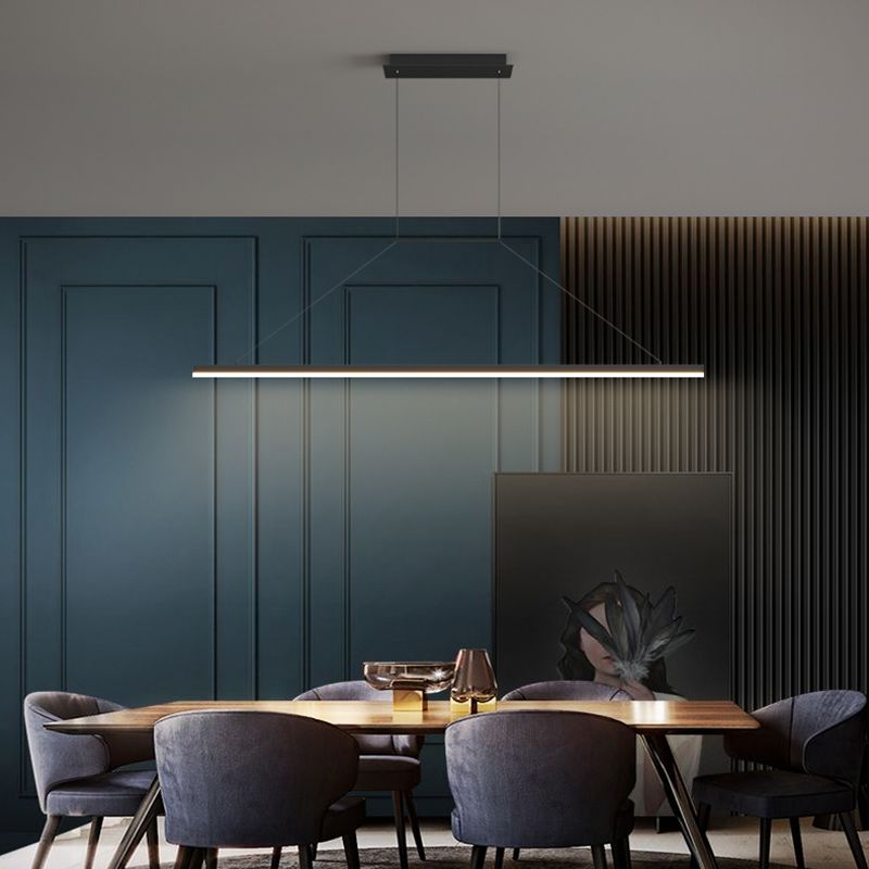 Modern Metal Island Light Linear 1-Head Restaurant Hanging Lamp with Silica Gel Shade