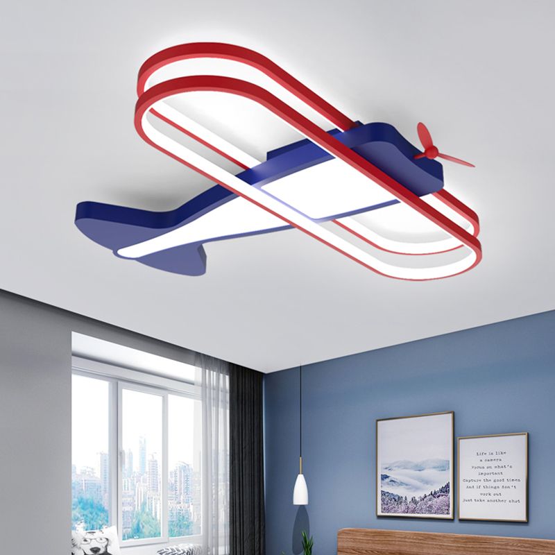 Aluminum Airplane Flush Ceiling Light Cartoon Dark Blue LED Flush Mount Lighting Fixture