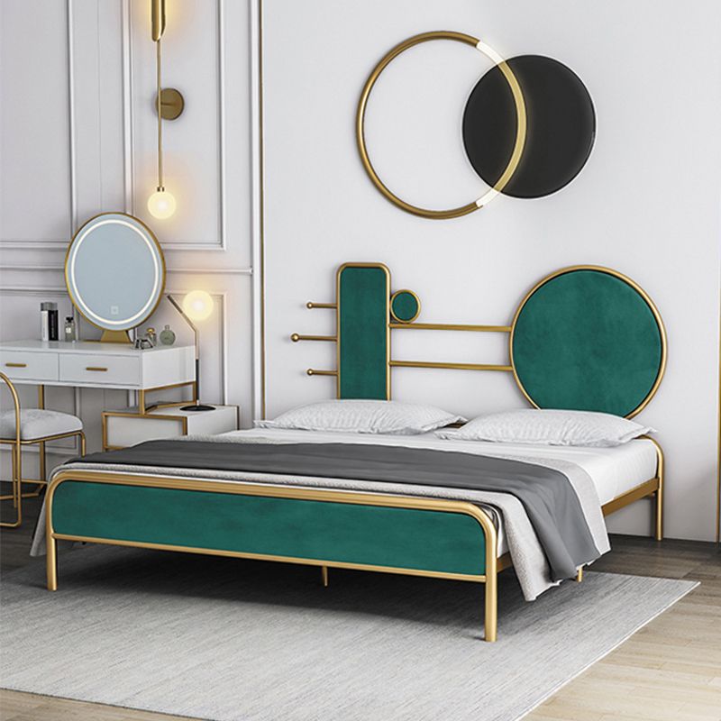 Glam Open-Frame Bed with Velvet Open-Frame Headboard and Metal Legs Bed