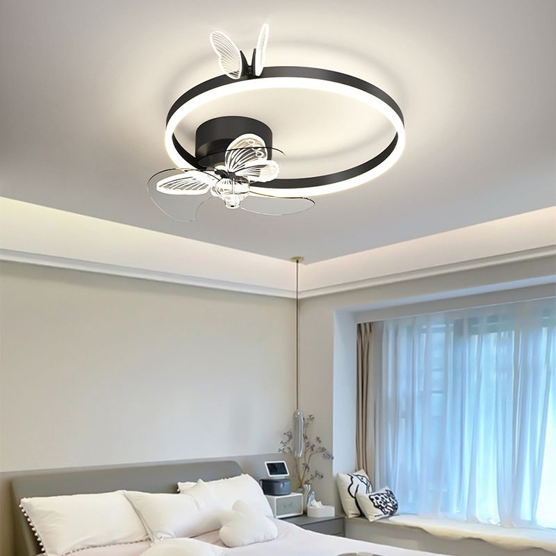 Metal Round Fan Ceiling Lighting Modern Style 1-Light Flush Mount Lamp
