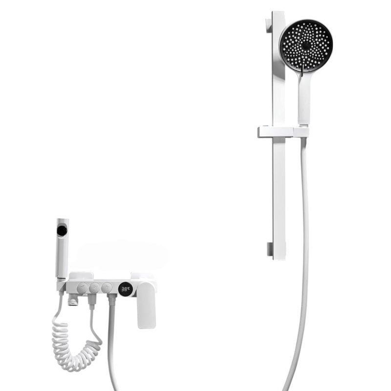 Round Shower Set White Wall Mounted Handshower Lever Handle Shower Hose Swivel Shower Set
