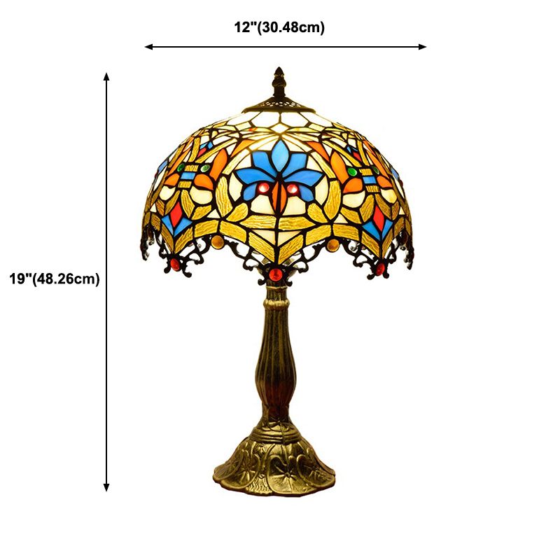 Lampada da comtore a forma di ciotola macchiata in vetro in stile tiffany leggero in multicolori