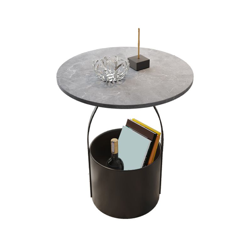 19.6" Tall Modern Round Slate Top Side Table Iron Pedestal End Table