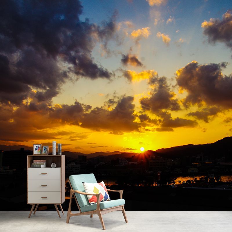 Horizontal Photography Sky Mural Stain Resistant Wall Art in Soft Color