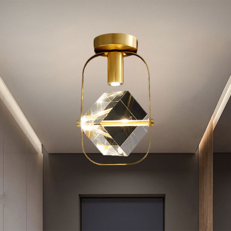 LED-plafondinbouw moderne rechthoekige ringkristalkubus semi-inbouwlamp in messing
