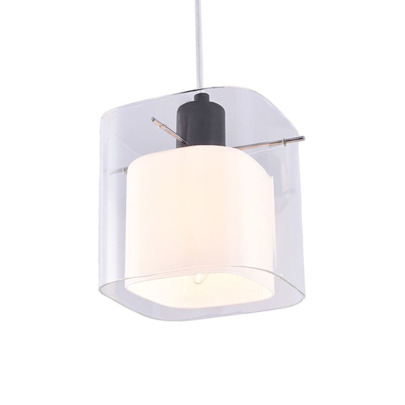Luz cuadrada de luz colgante de vidrio transparente y blanco 1 cabeza de techo de colgante negro
