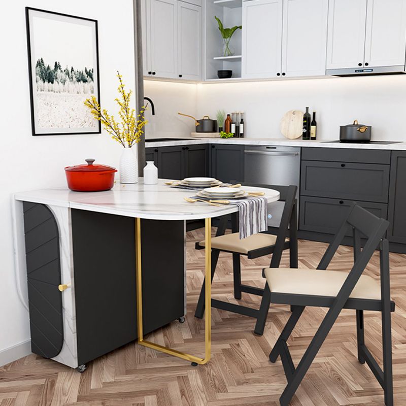 59'' Foldable Rectangle Dining Table Medieval Modern Table with Storage Trestle Base