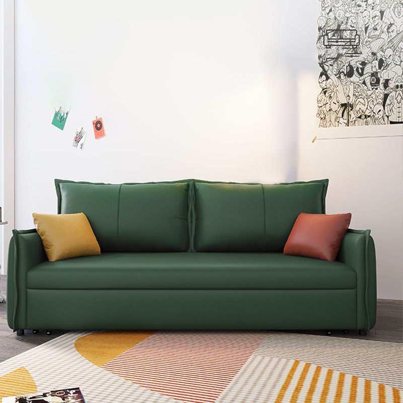Scandinavian Faux Leather Sleeper Sofa Green Square Arm Sofa Bed
