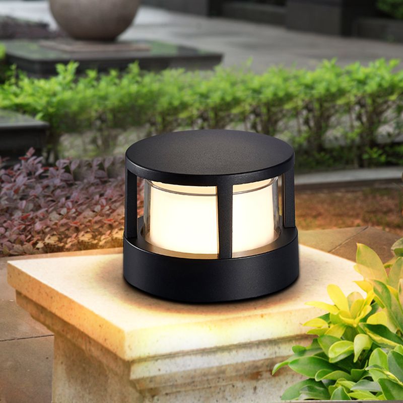 Contemporary Metal Pillar Lamp Circle Shape Outdoor Waterproof Light with Plastic Shade