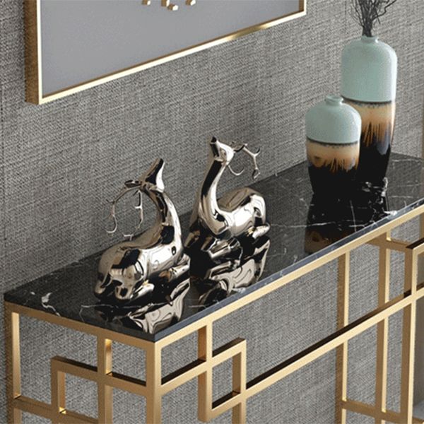 Glam Iron Console Sofa Table Rectangle Marble Console Accent Table for Hall