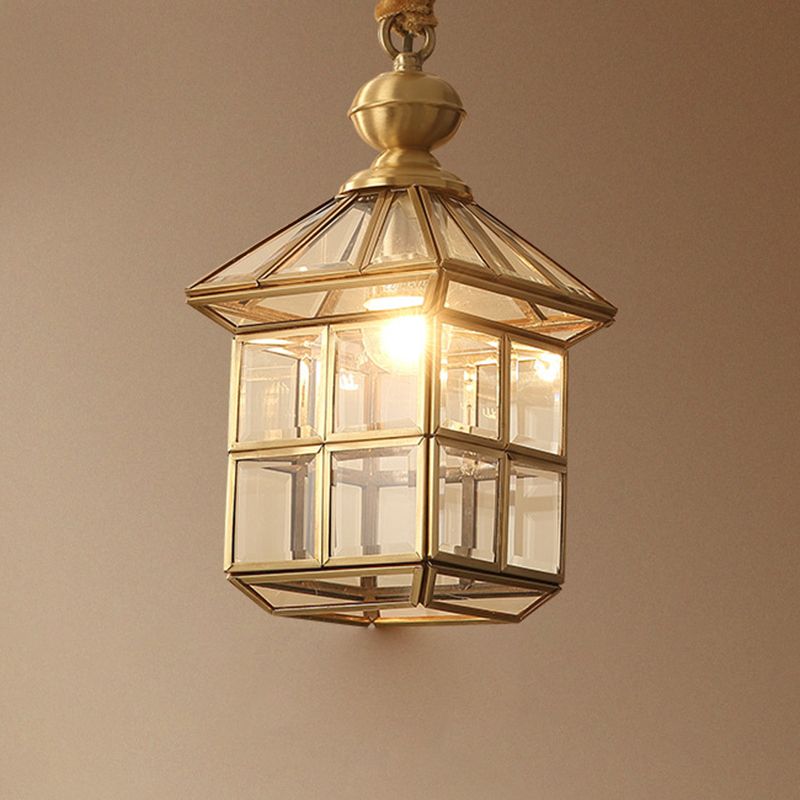 Clear Glass Gold Suspension Light House Shaped Single Simplicity Pendant Light Fixture for Corridor