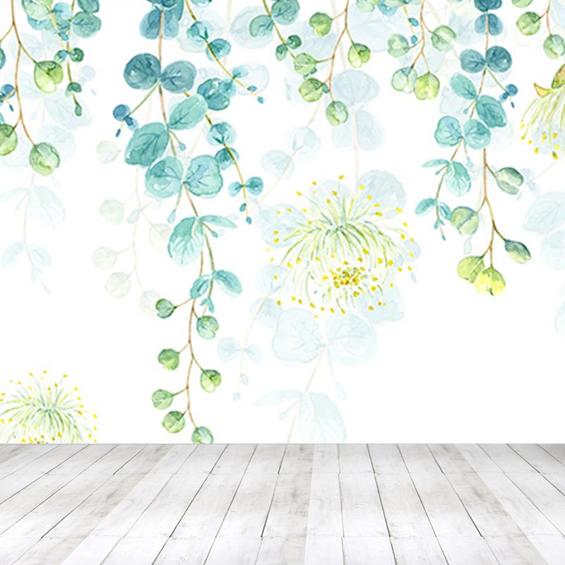 Light Color Flower Branch Mural Moisture Resistant Contemporary Bathroom Wall Art