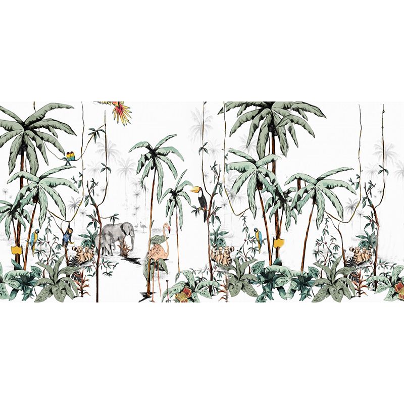 Personalized Illustration Tropix Murals with Flamingo in the Jungle Pattern in Green