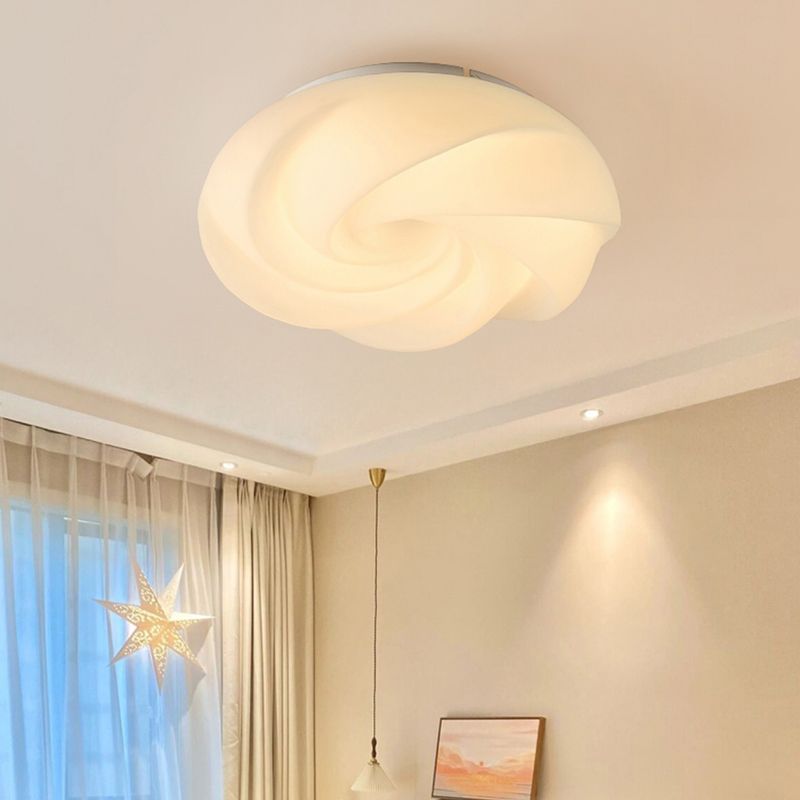 Metal Geometric Shape Flush Light Modern Style 1 Light Flush Mount Ceiling Lights in White