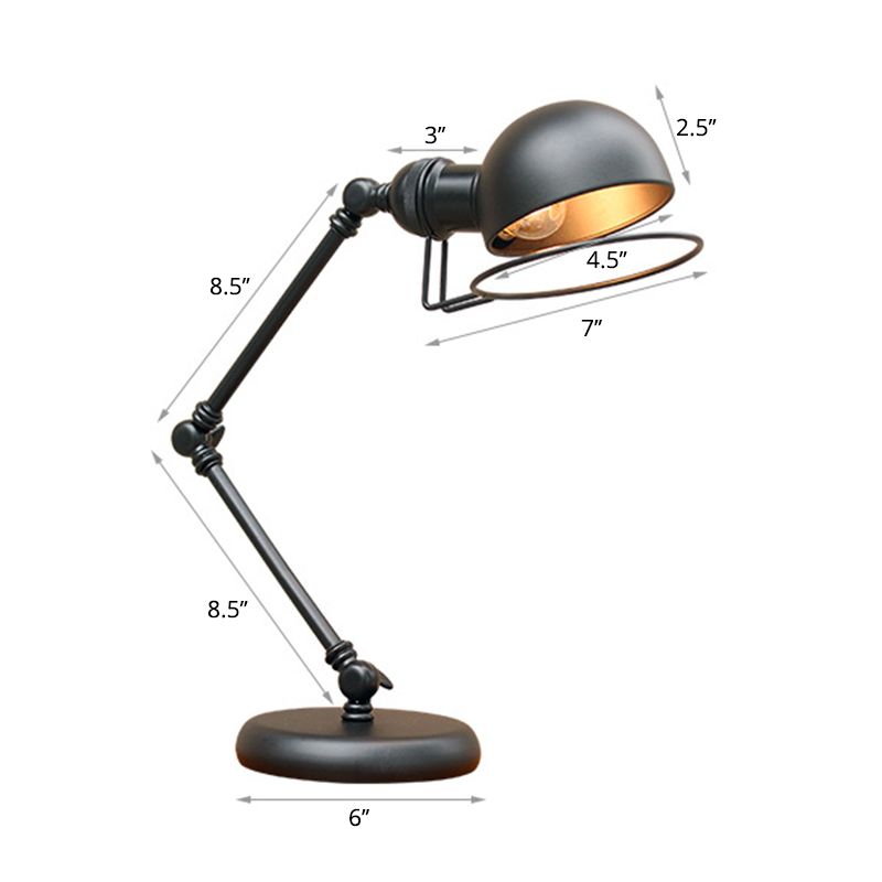 Metal 3-Joint Swing Arm Task Light Industrial 1 Bulb Bedroom Table Lamp with Shade in Black