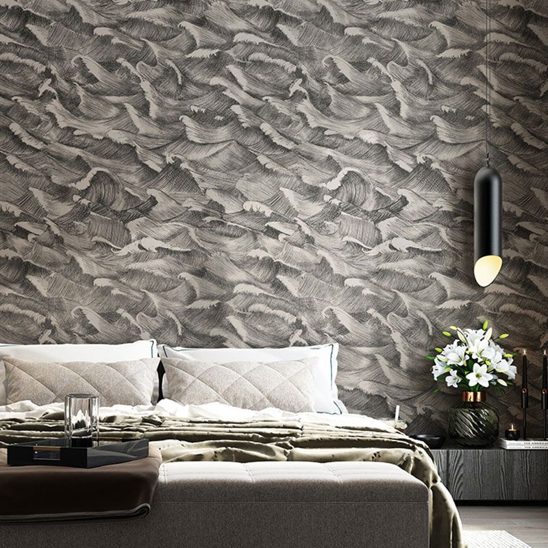 Abstract Wave Wallpaper Roll for Guest Room Decor, Dark Color, 33-foot x 20.5-inch